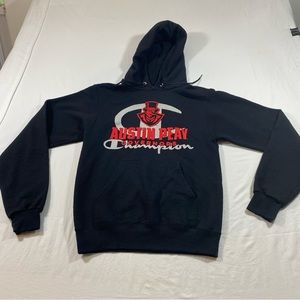 Champion Athletic Hoodie Sweatshirt black red unisex XS Logo Kangaroo pockets